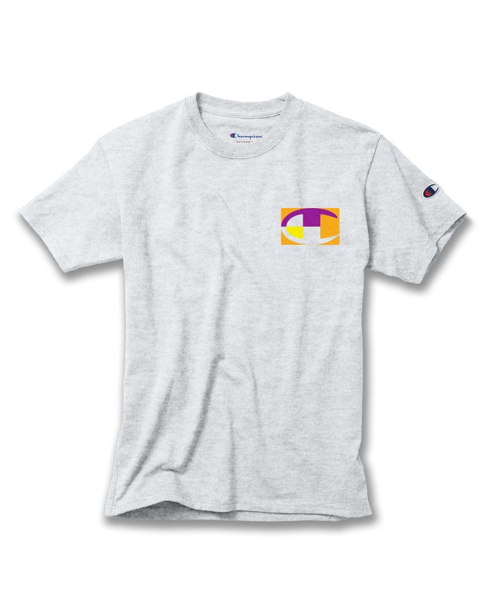 Champion Cotton Retro Colorblock Logos - Poikien Harmaat T-Paita - Suomi 4076831-BG